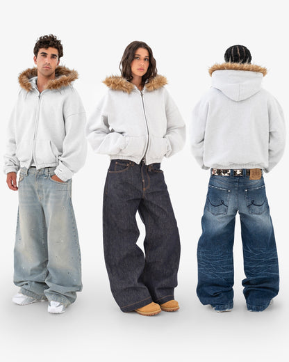 Reaven Grey Fur Zip Hoodie