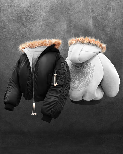 Reaven Black Fur Bomber Jacket