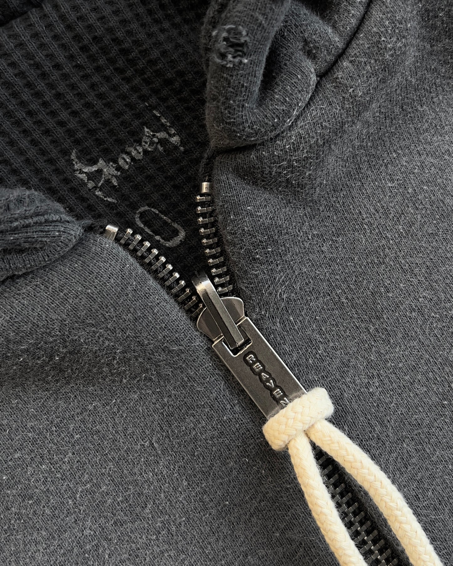 Reaven Washed Black Thermal Zip Hoodie
