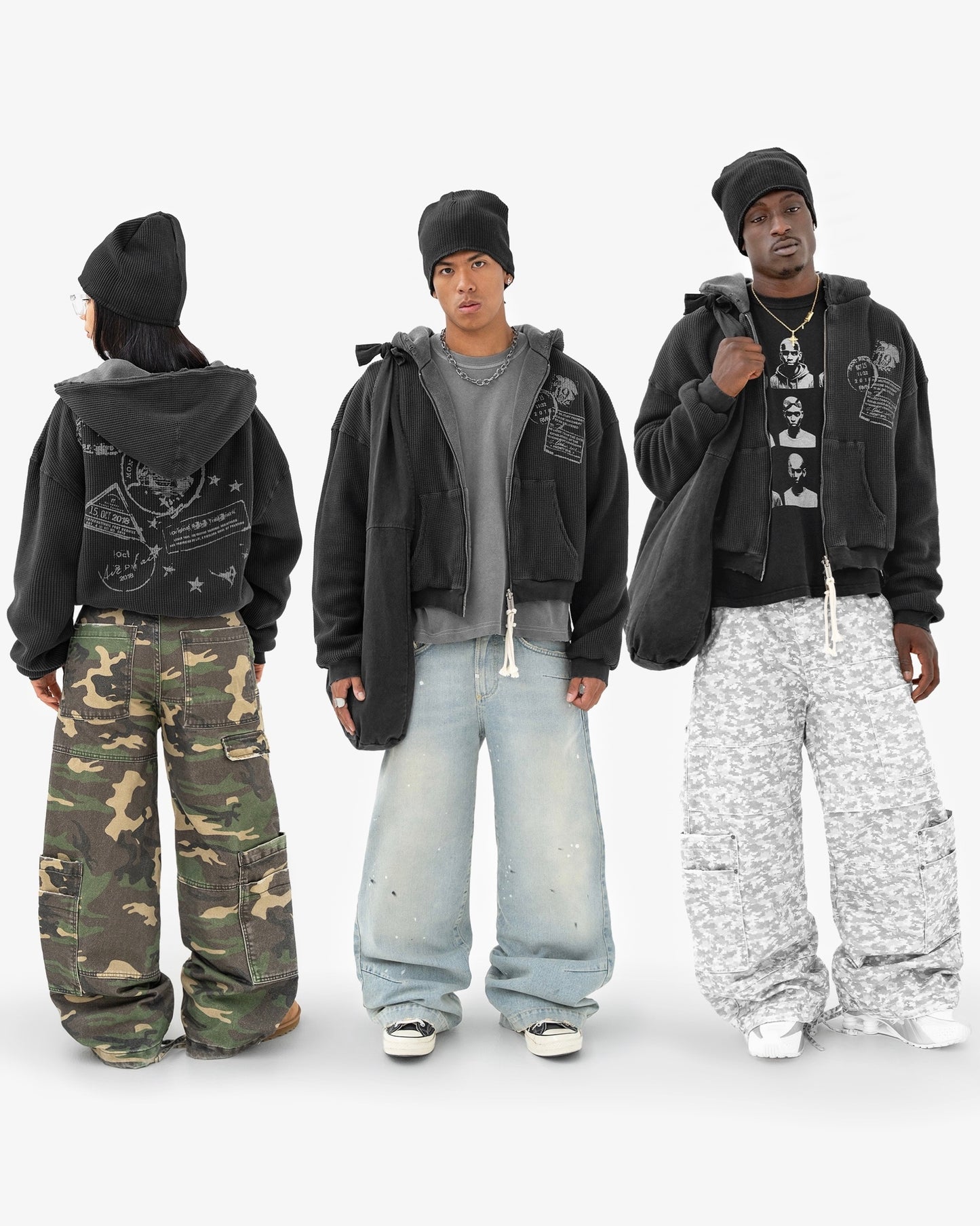 Reaven Washed Black Thermal Zip Hoodie