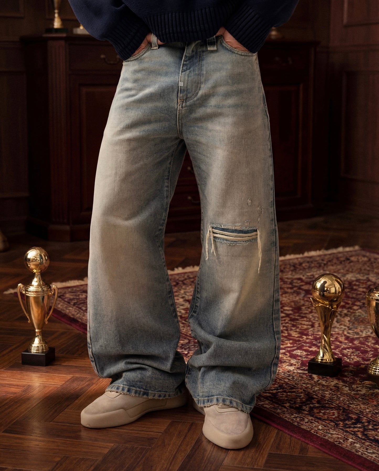 Reaven Aged Blue Bootcut Denim Jeans