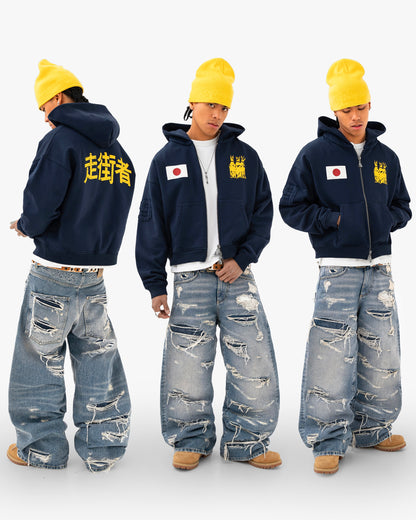 Reaven Navy Run Tha Streetz Zip Hoodie