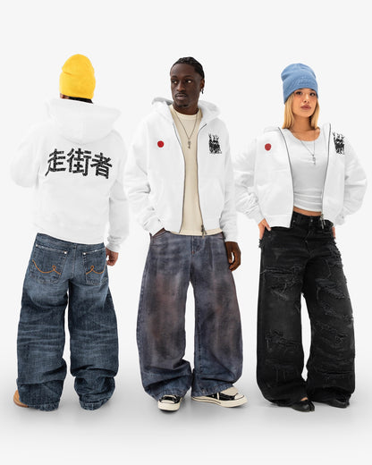 Reaven White Run Tha Streetz Zip Hoodie