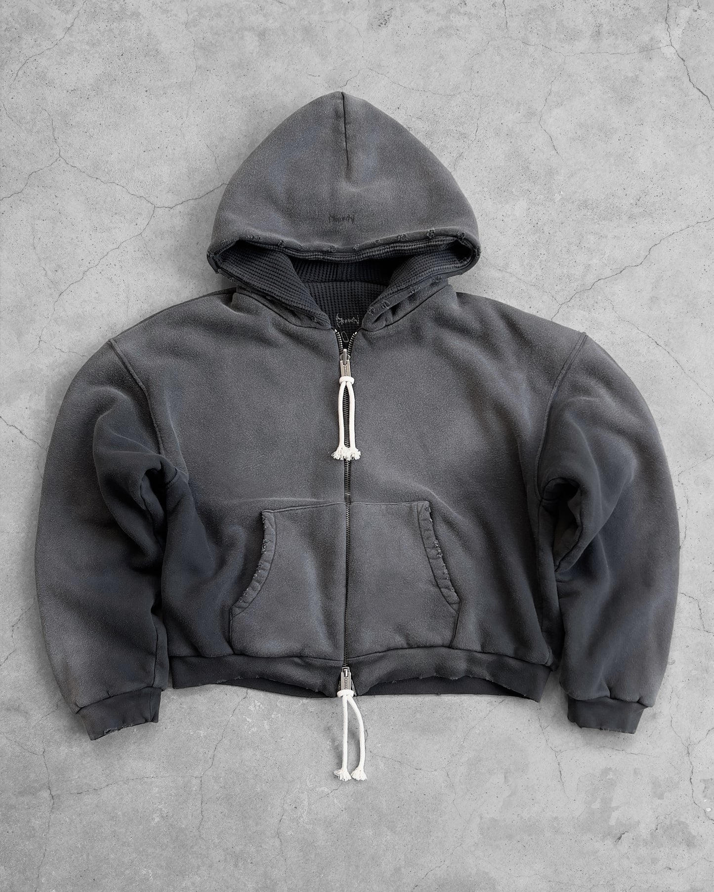 Reaven Washed Black Thermal Zip Hoodie