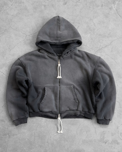 Reaven Washed Black Thermal Zip Hoodie