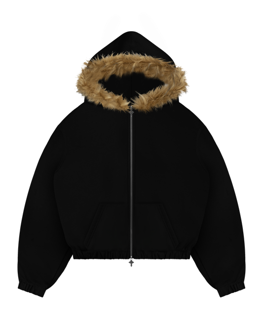 Reaven Black Fur Zip Hoodie