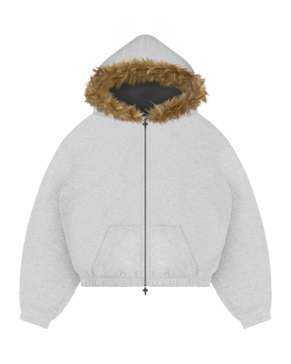 Reaven Grey Fur Zip Hoodie