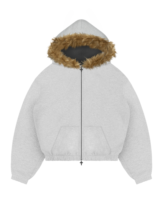 Reaven Grey Fur Zip Hoodie