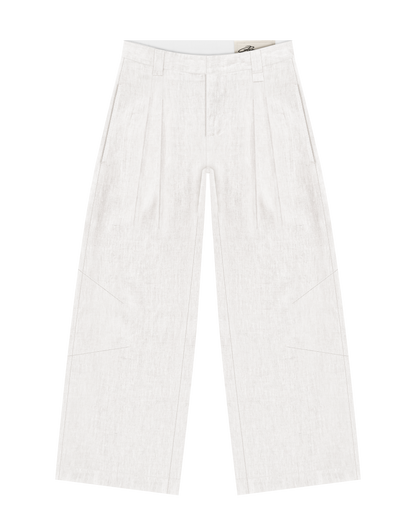 Reaven White Linen Pleated Pants