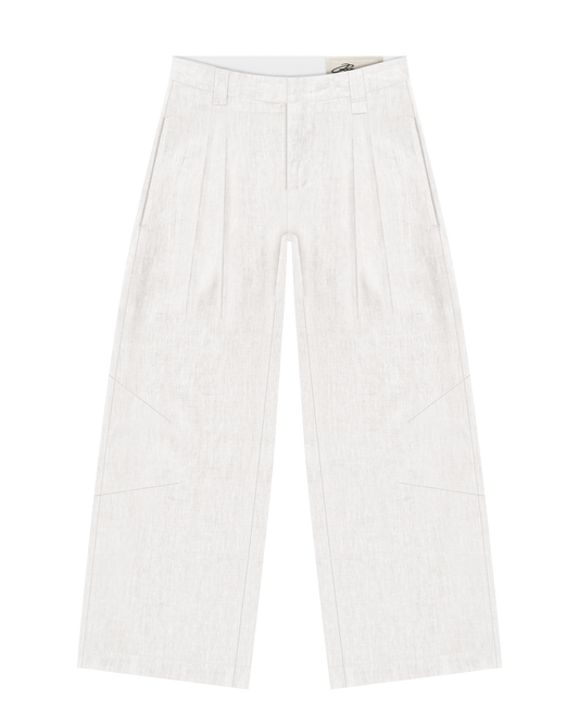Reaven White Linen Pleated Pants