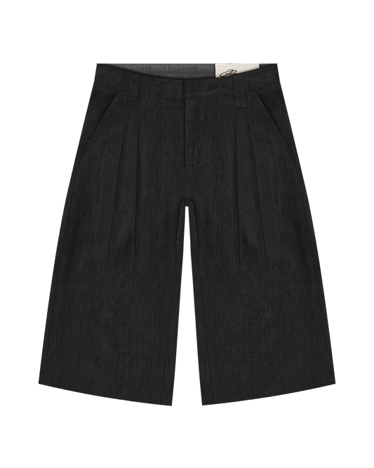 Reaven Black Linen Pleated Jorts