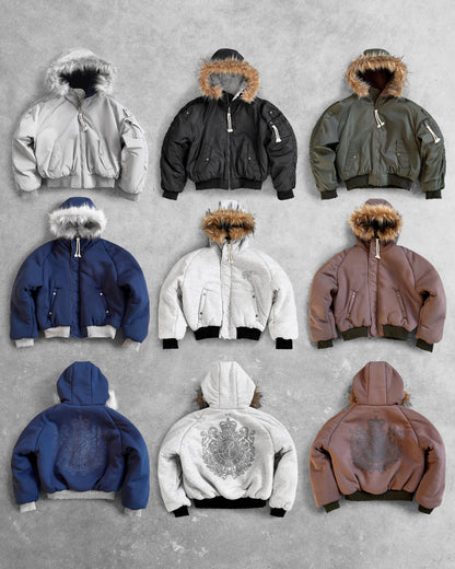 Reaven Grey Fur Bomber Jacket