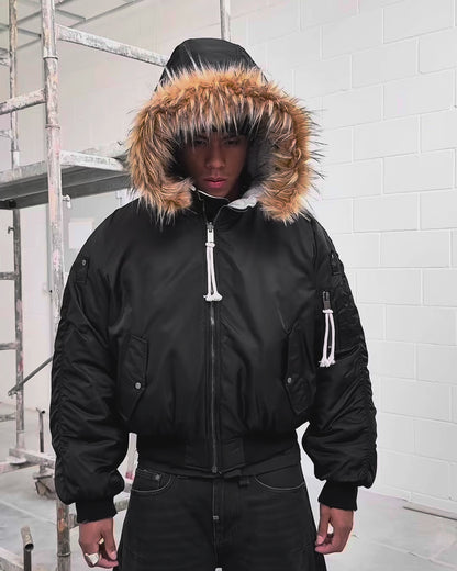 Reaven Olive Fur Bomber Jacket