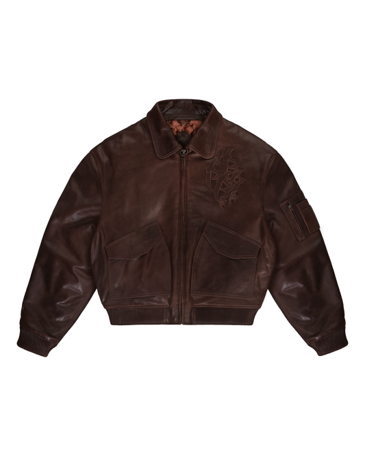 Reaven Vintage Brown R-Nation Leather Bomber Jacket